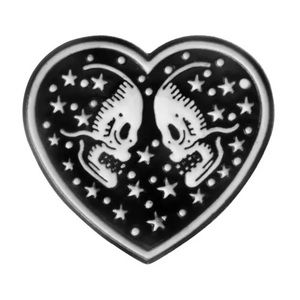 6/$30 Double Skeleton Skull Heart Stars Enamel Pin
